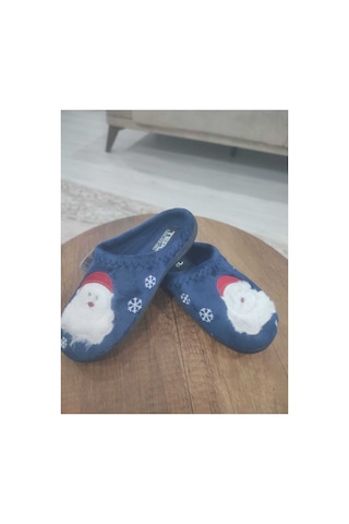 Tepu Noel Temalı Ev Terliği Yumuşak Peluş Santa Desenli Kadın/erkek Panduf Mavi