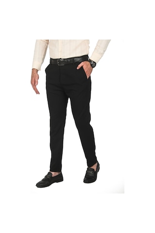 Deepsea Erkek Siyah İtalyan Kesim Tüylenmez Likralı Spor Pantolon Esnek Kumaş Bilek Boy Boru Paça Klasik Pantolon 2502005 Siyah