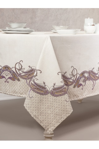 Cotton Box Pano Baskılı Masa Örtüsü Nels Bej 170x170