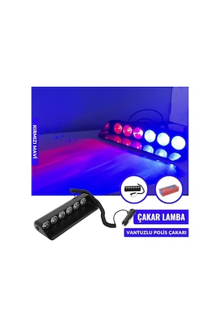 Çarşıhan Araç Içi Vantuzlu Çakar Lamba Kırmızı - Mavi Renk 6 Led