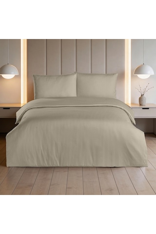 Linestyle King Size Kişilik %100 Pamuk Saten 90 Tel Nevresim Seti Bej 3 Parça