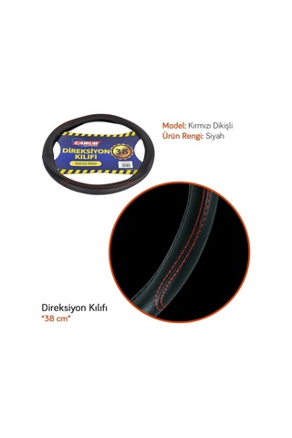 Carub Direksiyon Kılıfı 38 Cm Siyah Kırmızı Dikişli Br1841930 170-05-00034