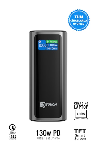 20.000mah Ultra Hızlı Şarj 130w Tft Ekranlı Laptop Ve Tablet Şarj Edebilen Powerbank Premium Serisi Gri - Siyah