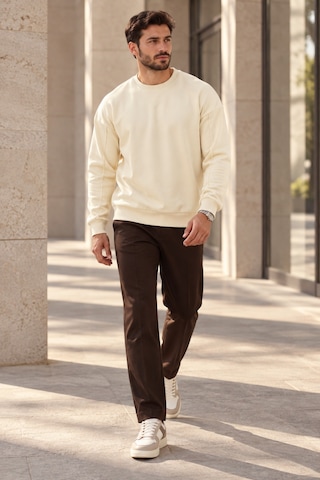 Polo State Erkek Bisiklet Yaka Oversize Dikiş Detaylı Basic Sweatshirt - Ekru