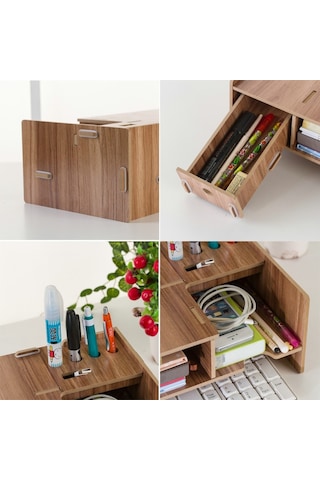 Sones Lcd Ekran Güçlendirici Ahşap Klavye Rafı Masaüstü Depolama Rafı Rafı Kiraz Ağacı