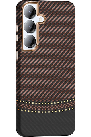 Galaxy Uyumlu S25 Kılıf M-safe Şarj Özellikli Karbon Fiber Görünümlü Gros Kılıf Gold-siyah