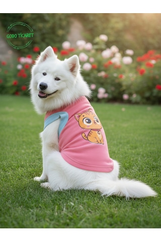 Gobo Yumuşacık Şeker Pembe Kedi Ve Köpek Kıyafeti Elbisesi Sarı Kedi Baskılı - Xs, S, M, L Beden