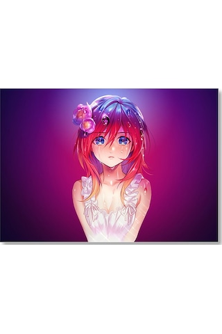 Cakasepetim Kızıl Saçlı Masum Anime Kız Mor Arka Plan Ahşap Mdf Tablo