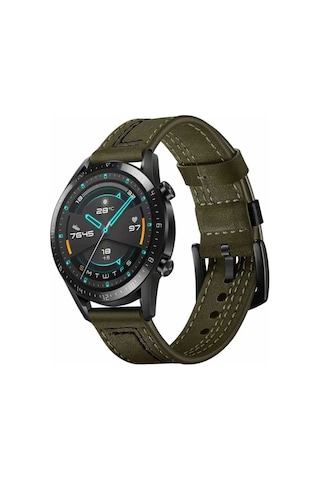 Huawei Watch Gt 3 46mm Uyumlu Krd-19 Deri Ucy Kordon-yeşil