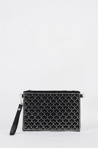 Vivaq Kadın Balık Gümüş Taşlı Süet Bilek Askılı Ve Zincir Askılı Portföy El Ve Clutch Çanta SİYAH