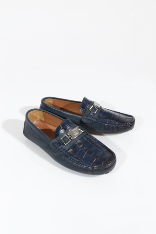 Dgn 1014 Erkek Metal Aksesuarli Comfort Ayakkabi Lacivert Kroko