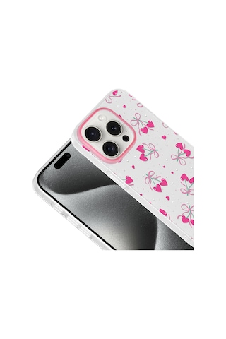 Maks Technology Apple iPhone Uyumlu 14 Pro Max Kılıf Kamera Korumalı Desenli Mkst Klip Kapak - Kalpli Kiraz -
