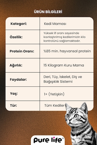 Purelife Yetişkin Balık Etli Kedi Maması 15 KG