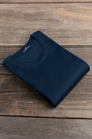 Woolen World Bisiklet Yaka Battal Büyük Boy Yünlü Triko Kazak İndigo