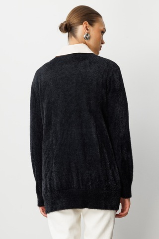 Mizalle Yuvarlak Yaka Oversize Yumuşak Dokulu Siyah Triko Kazak Siyah