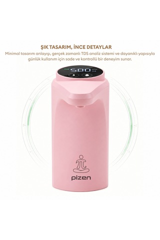 Pizen Flow Usb Şarjlı Otomatik Damacana Su Pompası Tds Ölçer 250ml 500ml 1l 2l Ölçü Özellikli Pembe