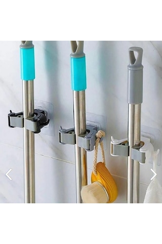 3'lü Paspas Süpürge Fırça Ve Mop Askısı Sap Tutucu Banyo Askısı Çok Renkli