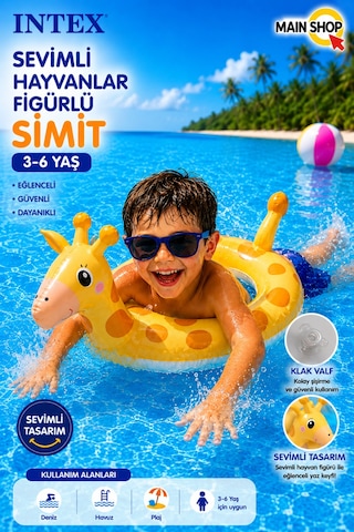Mainshop Intex Hayvan Figürlü Çocuk Deniz Simidi 3-6 Yaş - Havuz Simidi M-59221