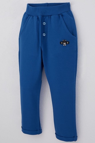 Breeze Erkek Bebek Eşofman Altı Ayıcık Armalı Düğme Aksesuarlı 9 Ay-3 Yaş, Saks Mavisi Saks Mavisi