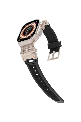 Apple Uyumlu Watch 44mm Krd-108 Metal Başlıklı Silikon Kordon-siyah-yeşil