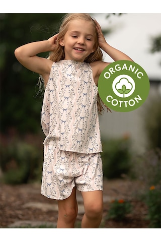 Denokids Kurdele Bahçesi Boyunda Kurdele Detaylı Şortlu Set