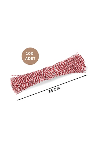 Kesilmiş Kırmızı Beyaz İp Seti, 100lü-35 Cm, Hediye Paketleme & Süsleme İpi, Etiket Ve Ambalaj İpi