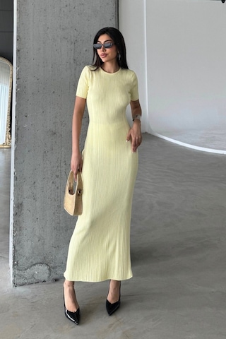 Denivy Düz Formlu Triko Maxi Elbise Dnv-000134 Pudra