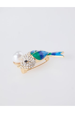 Jimmy Key Jimmy Key Mavi Kuş Figürlü İnci Detaylı Broş 6sw357563400