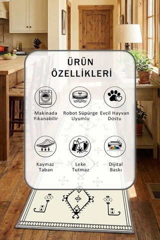 Kleopatra Krem Syh Gri Yıkanabilir Mutfak Halısı Krem - Gri