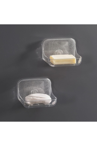 Banyo Mutfak İçin Delme Gerektirmeyen Duvara Monte Yapışkanlı Sabunluk Yarı Saydam Plastik Diğer