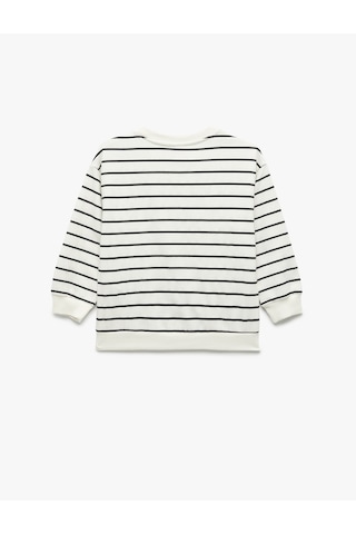 Koton Pamuklu Şardonlu Uzun Kollu Bisiklet Yaka Çizgili Sweatshirt Ekru Çizgili 7wmb10021tk