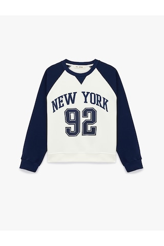 Koton Rahat Kalıp Uzun Kollu Baskılı Bisiklet Yaka Sweatshirt Ekru 6sal10414ık