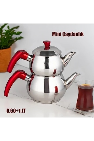 Mini Boy Paslanmaz Çelik Çaydanlık 0.60+1.00 Lt Çaydanlık Takımı Gri