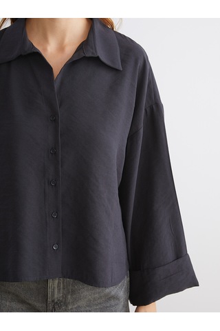 Lcw Vision Siyah Oversize Modal Karışımlı Kadın Gömlek