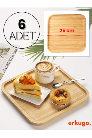 6 Adet Bambu Kare Servis Tabağı, Sunum Seti 25x25 Cm Bambu