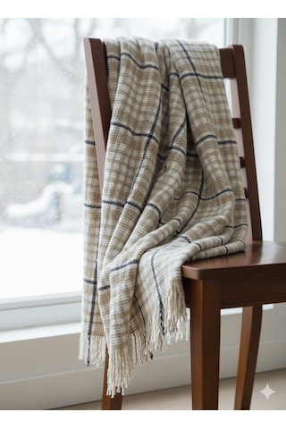 Dinarsu Cozy Life Pamuklu Tv Battaniyesi Maria Camel Camel Lacivert Krem