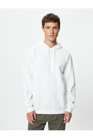 Koton Basic Kapşonlu Sweatshirt Uzun Kollu Ribanalı Beyaz 4sam70001mk Beyaz