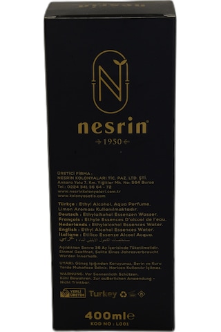 Nesrin 80 Derece Özel Seri Kutulu Pet Şişe Limon Kolonyası 400 ML