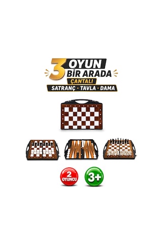 Çantalı Üçü Bir Arada Set - Satranç - Tavla - Dama
