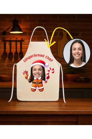Kişiye Özel Karikatür Fotoğraflı Mutfak Önlüğü Kurabiye Şef Çok Renkli