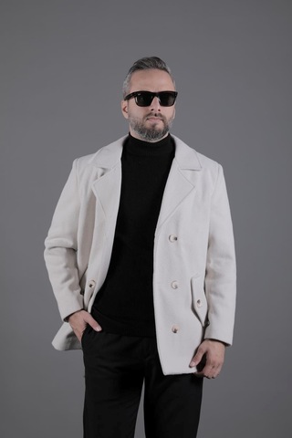 Ohepmoda Desenli Kruvaze Erkek Kaşe Kaban Bej