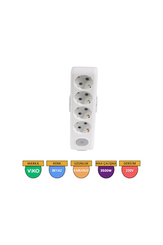 Viko Multi-let 4'lü Grup Priz Anahtarlı Topraklı Çocuk Korumalı Klemensli Beyaz - 90117400