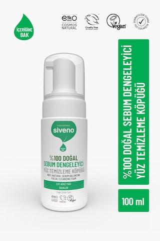 Siveno %100 Doğal Yüz Temizleme Köpüğü Yağlı Ciltler İçin Makyaj Siyah Nokta Sivilce Vegan 100 ML