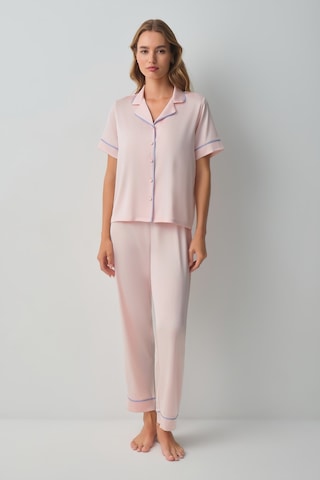 Suwen Clara Gömlek Yaka Pijama Takımı Wsh10510061077 Pembe