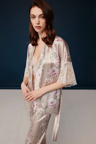 Bonnie&Clyde - Kadın Baskılı Saten 3 lü Takımı -5243 Pudra