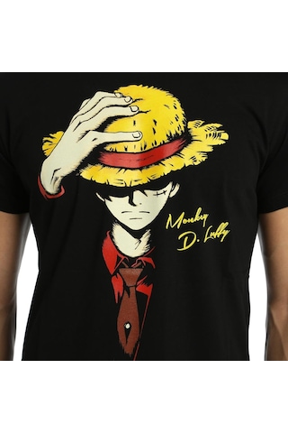 Bant Giyim - One Piece Monkey D. Luffy Siyah Erkek T-shirt Tişört Siyah