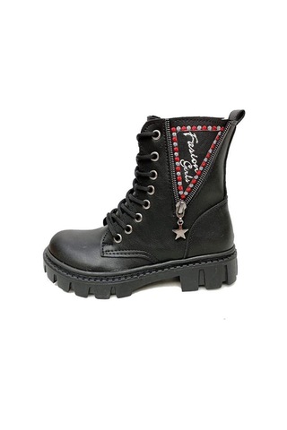Fix Kids 9604 Deri Trend Fashion Kız Çocuk Bot Siyah