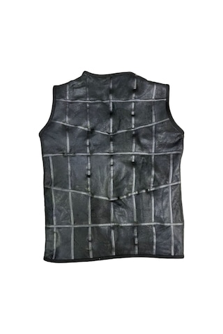 Patchwork Içi Kürk-Dışı Süet Hakiki Deri Biye Detaylı Yelek Siyah