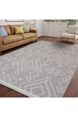 Aden Anadol Şönil Dokuma Halı / Makinede Yıkanabilir Kaymaz Tabanlı Salon Halısı / Kilim Ve Yolluk / Gri / 100 X Çok Renkli