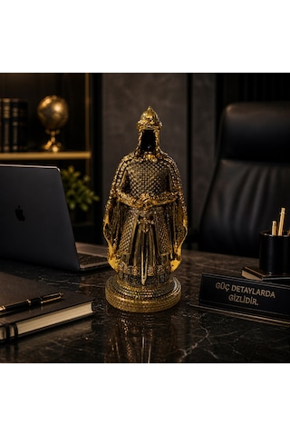 Prestij Güç Sembolü Tarihi Osmanlı Zırhlı Pelerinli Savaşçı Asker Biblo Anlamlı Hediye Gold 28 Cm Çok Renkli